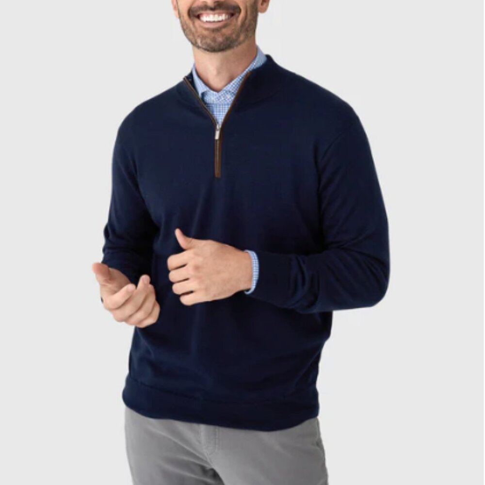 PETER MILLAR Crown Men's Autumn Crest Suede Trim Quarter-Zip Navy 3XT / 3XL tall